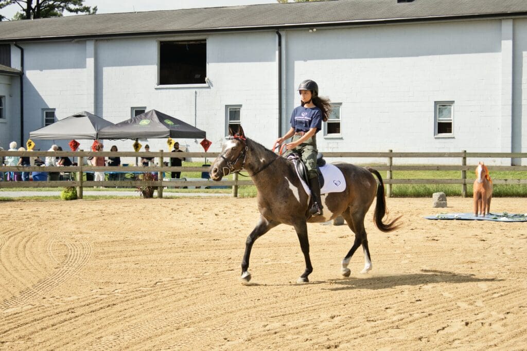 A woman riding a horse.