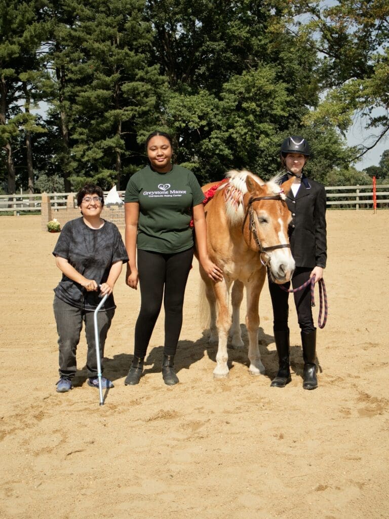 Volunteers with a horse.